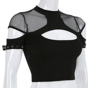 ISO: punk/goth mesh insert crop top with buckles